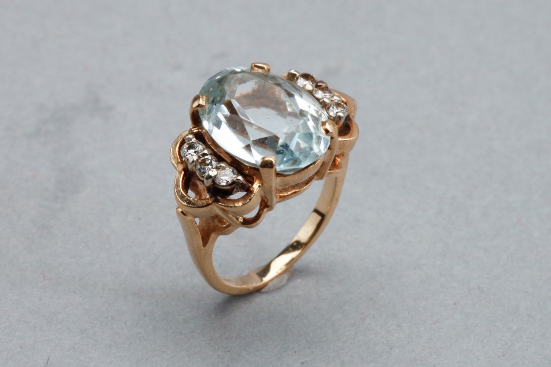 14K Yellow Gold, Aquamarine & Diamond Ring (1 of 1)