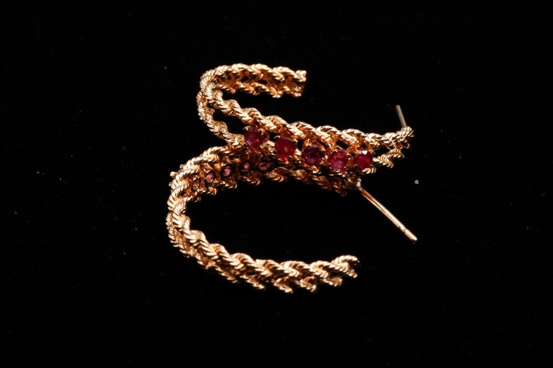 14K Gold and Ruby 3/4 Hoop Earrings (1 of 3)