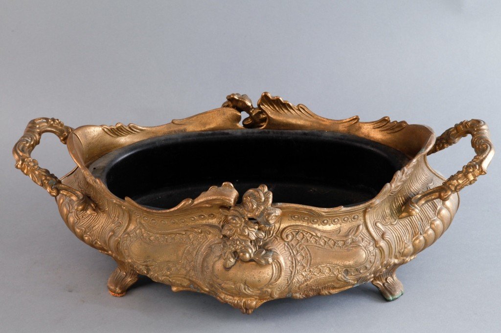 Italian Brass planter Footed With Liner (1 of 2)