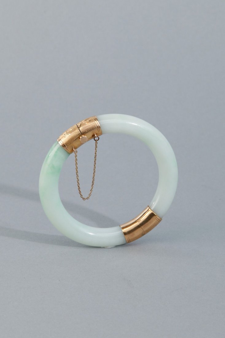 Vintage Jade 14k Bangle Bracelet, Screw Hinge (1 of 5)