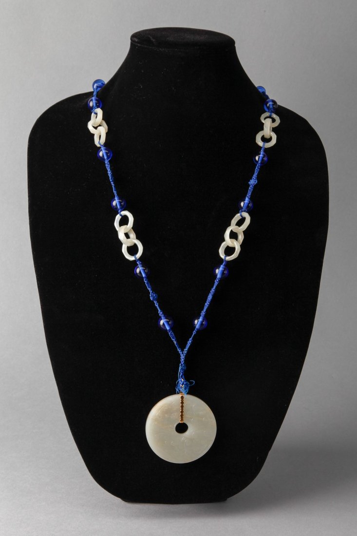 Chinese Necklace with Carved Jade Disk Pendant (1 of 1)