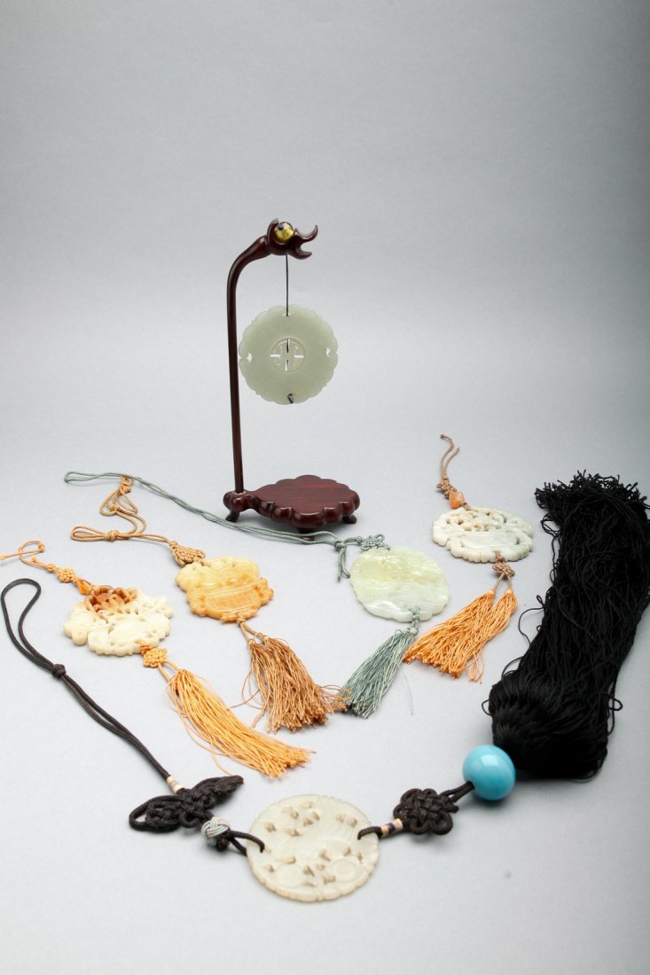 Misc Carved Jade Lot Tassels and Disk (1 of 4)