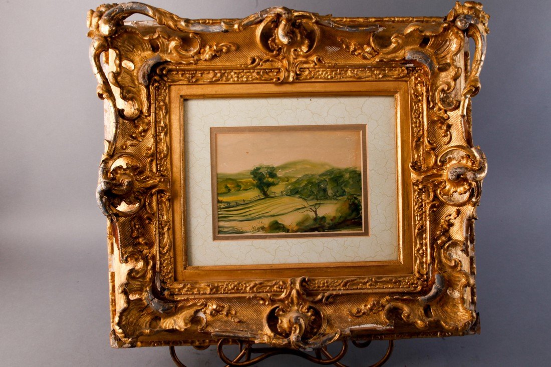 Antique Gold Gilt Frame w/ landscape Watercolor (1 of 2)