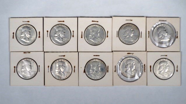 Lot  of 10 Ben Franklin Half Dollars (1 of 5)