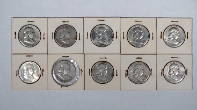 Lot Of 10 Franklin Half Dollars (1 of 5)