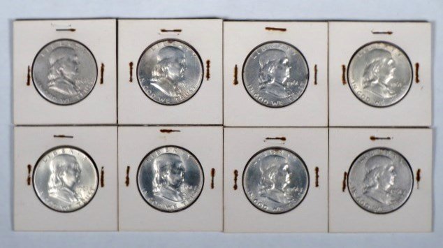 Lot of 8 1961 Franklin Silver Half Dollars (1 of 4)