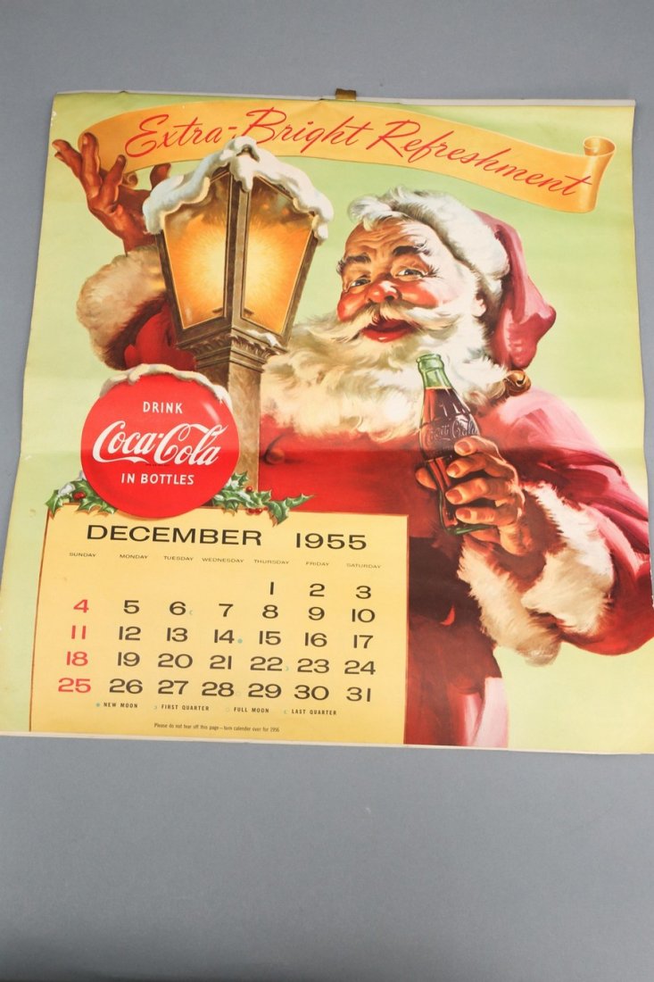 1956 Coca-Cola Coke Calendar Complete! Advertising: Nice old complete wall calendar from 1956, 70 year anniversary calendar is in good condition with a couple folds in the center.May have been rolled at one time. This large calendar measures 16 3/4" x 