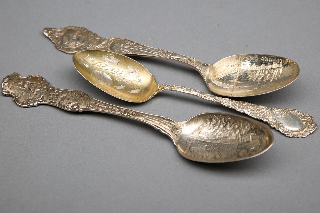 3 R. Wallace & Sons Sterling Collector Spoons: 3 R. Wallace & Sons sterling collector spoons, measuring approx 6". Crater Lake, OR and Los Angeles, CA and Mt. Lowe Railroad in Los Angeles, CA. All marked RW Sterling
