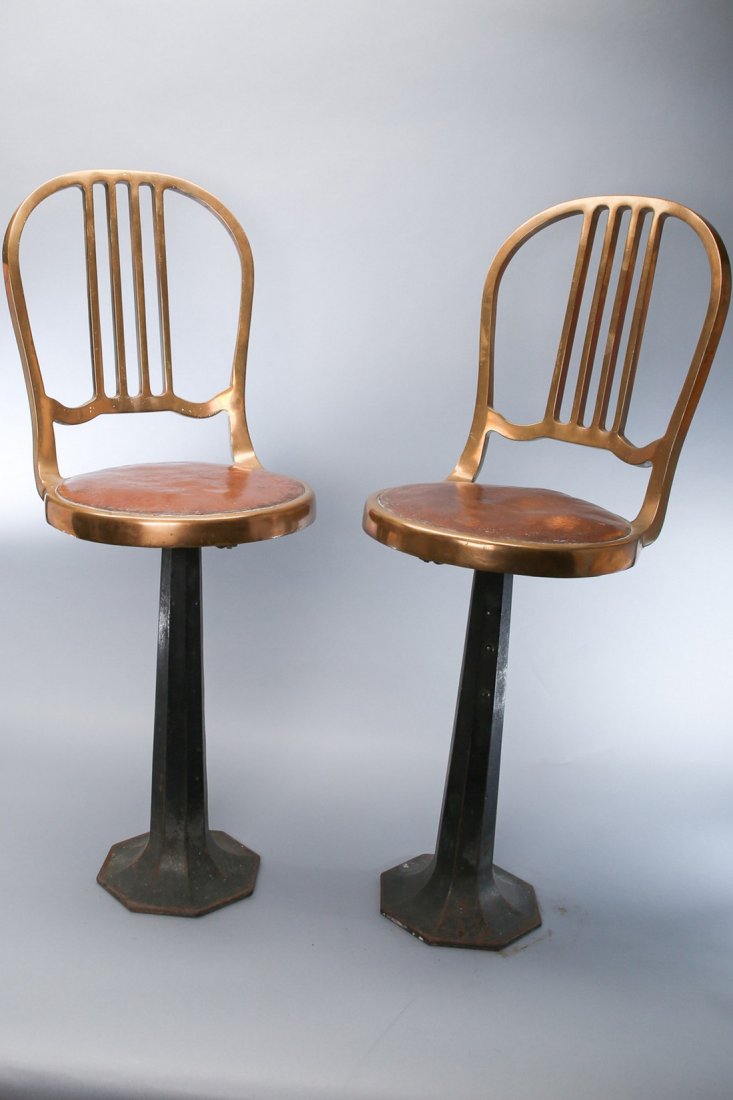 Antique Harvey House Brass Lunch Counter Stools: Extremely rare..... Circa 1900 Antique Harvey House brass lunch counter chairs. These came out of the Alvarado Harvey House in New Mexico. That style of Harvey House Lunch Counter Stools were used in 