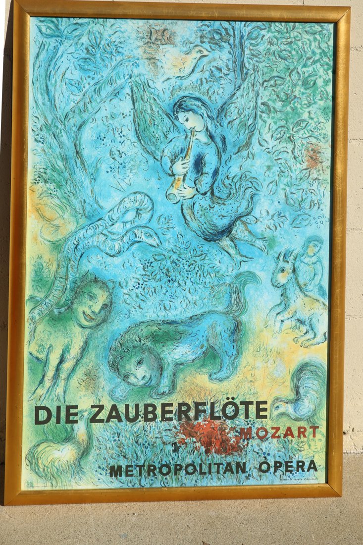 Marc Chagall, The Magic Flute 1967 Sorlier: The Magic Flute, 1967. Sorlier p. 106 matches all points.Original and authentic.Die Zauberflote. According to Sorlier, "This poster was printed for the opening performance at the Metropolitan Opera Ho