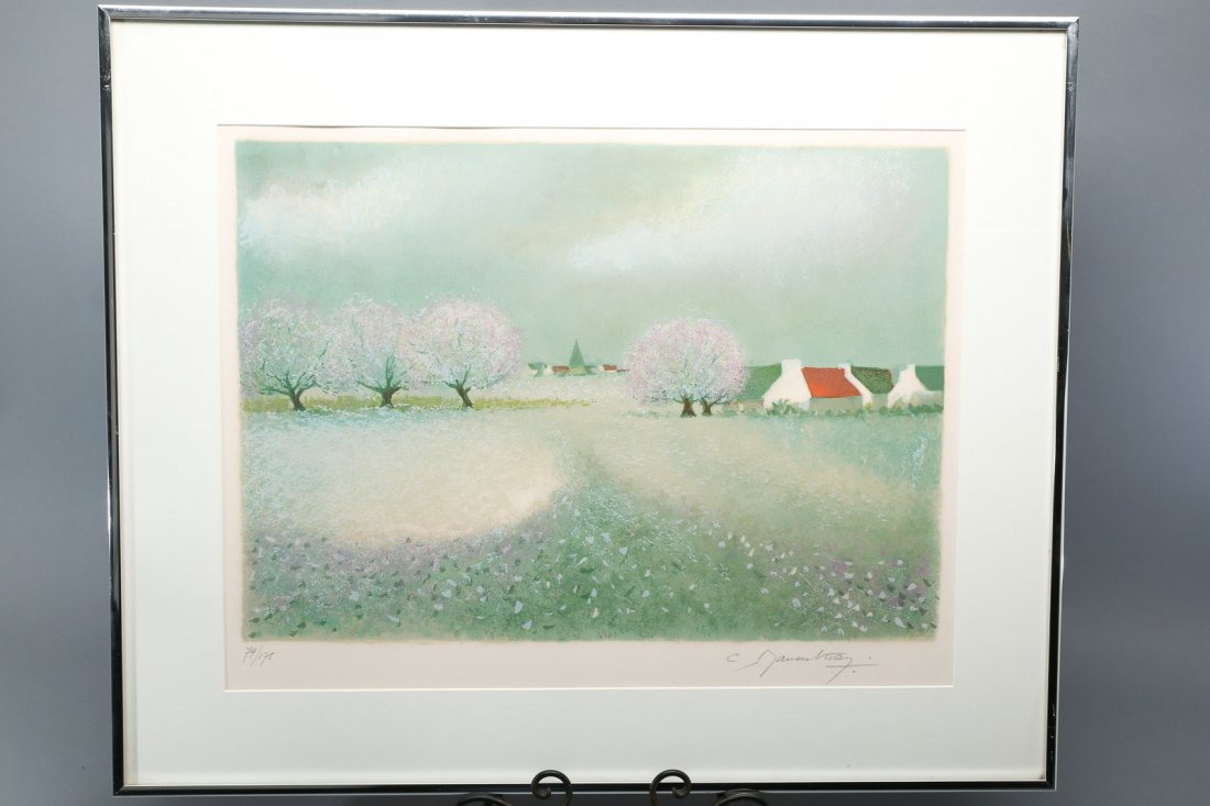 Claude Manoukian Lithogrpah "Printemps Normand": Lithograph framed 22 x 27 In very good overall condition. 79/175 penicl signed corner right. Comes with the certificate of Authenticity.