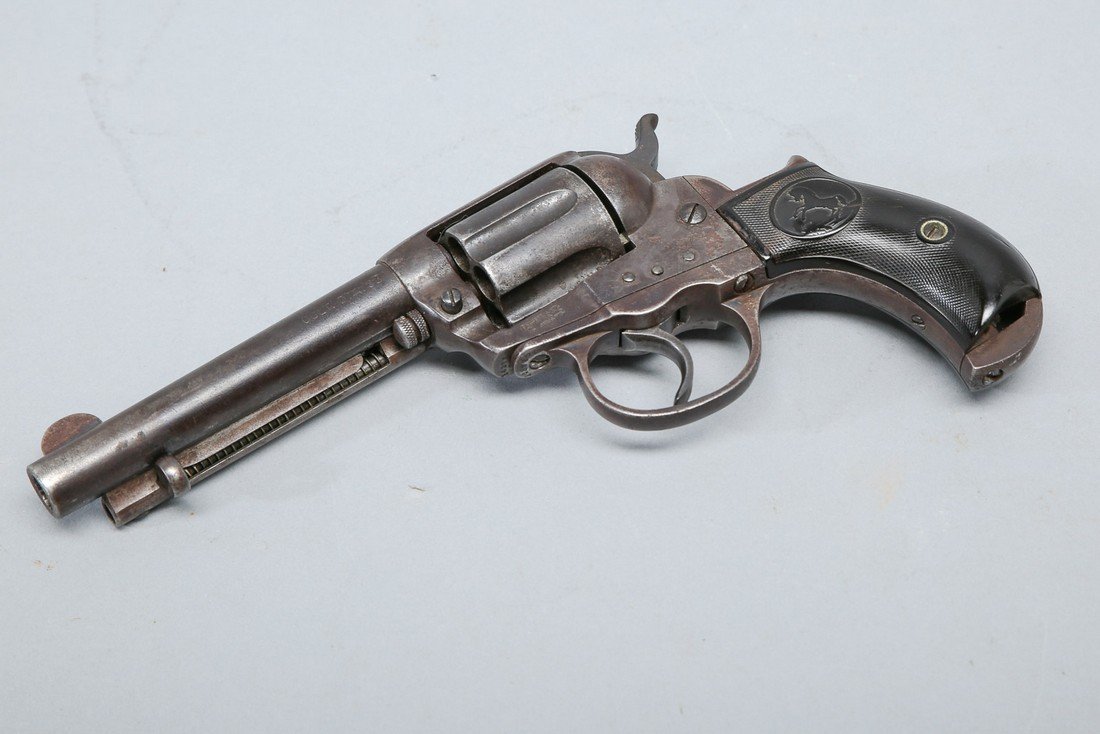 1903 Colt D.A. .38 Model 1877 Lightening Double Action: 1903 Colt 1877 Lightening double action revolver. 4" barrel stamped with COLT. D.A. 38, 3 separate Patent dates, Sept 19, 1871, Sept 15, 1874 and Jan 19, 1875. Matching serial numbers on the body and 