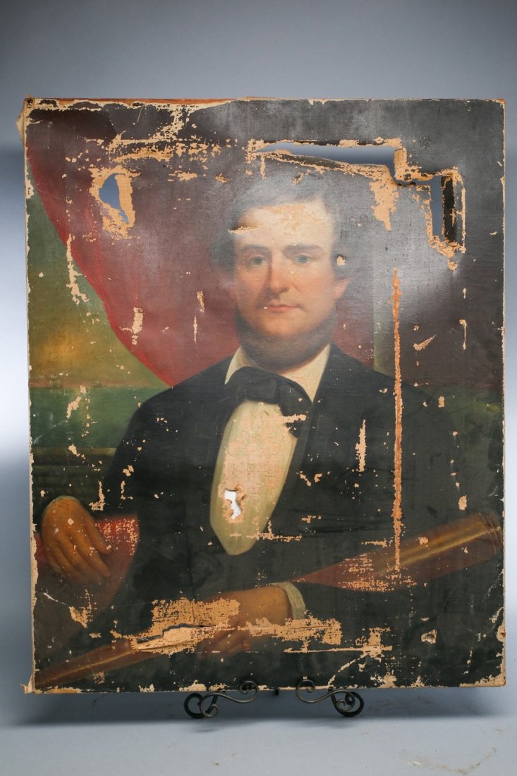 Antique Oil on Canvas Portrait Painting Mormon?: Very early oil, 1850's on canvas portrait painting, possibly of Mormon elder passed down through a Mormon family, Canvas is very damaged and is in need of restoration, his face is very clear. Measures