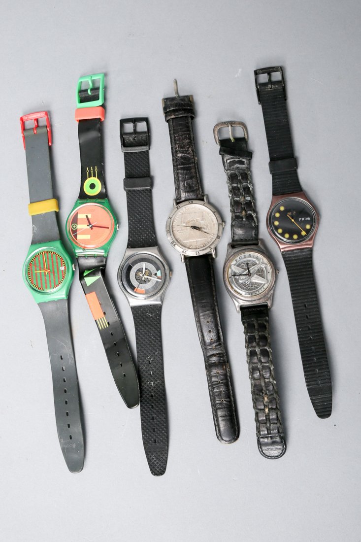 Swatch watches + Coin watch: Assorted non working watches for parts.1 silver 1/2 dollar watch