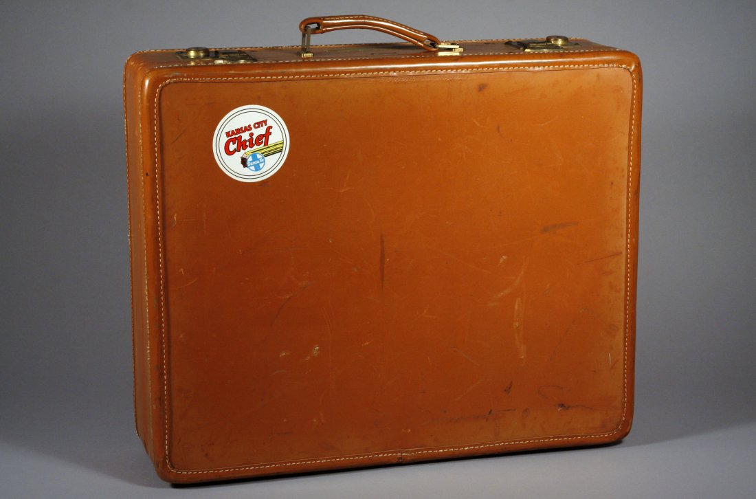 Vintage Travel Suitcase Kansas City Chief Santa Fe: Railroad Santa Fe Kansas City Chief vintage Warren suitcase. This piece has great character! Don't you wish it could talk. Suitcase is a Warren, has a metal plate that states," Product of Warren/Worch