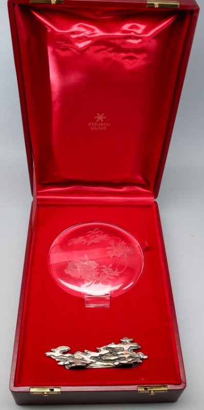 Signd STEUBEN "Chinese Moon" Art Glass w/ Sterling Base (1 of 10)