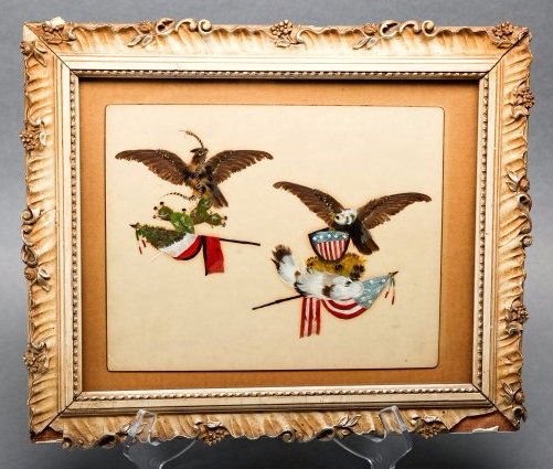 Antique c1850 Patriotic Feather Artwork, United States (1 of 4)