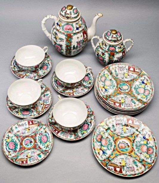 Antique Chinese Famille Rose Luncheon Tea Set (1 of 6)