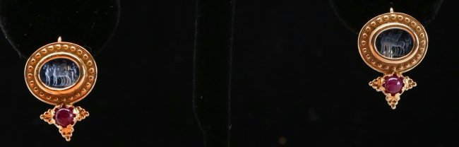 14K Tagliamonte Intaglio Pegasus and Ruby Earrings (1 of 3)