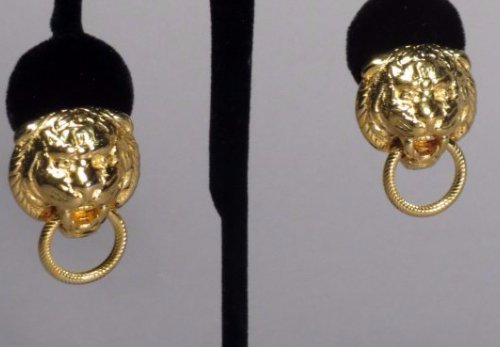 1 Pair 14k Gold Italian Lions Head Earrings (1 of 4)