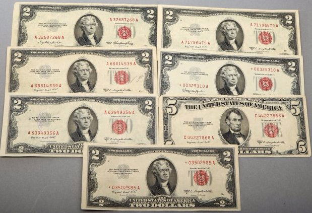 Currency Lot Red Seal 1953 2 dollar 5 dollar (1 of 2)