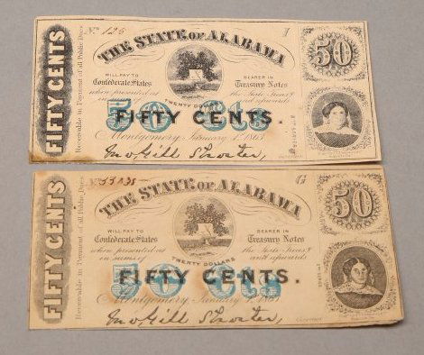 1863 Alabama 50 Cent Treasure Notes (1 of 2)
