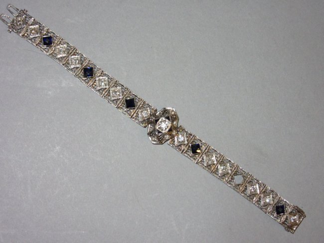 Art Deco 14k Diamond & Sapphire Filigree Bracelet (1 of 6)
