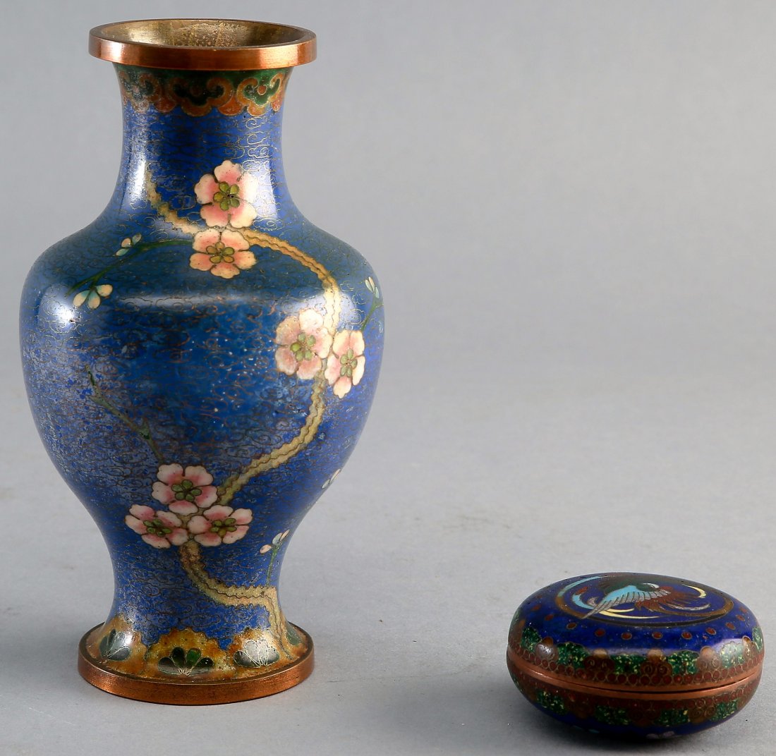 Antique Cloisonne Vase & Trinket Box (1 of 2)