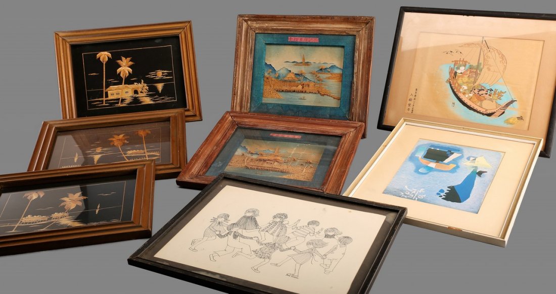 8 Pieces Asian Artwork Woodblock plus (1 of 2)