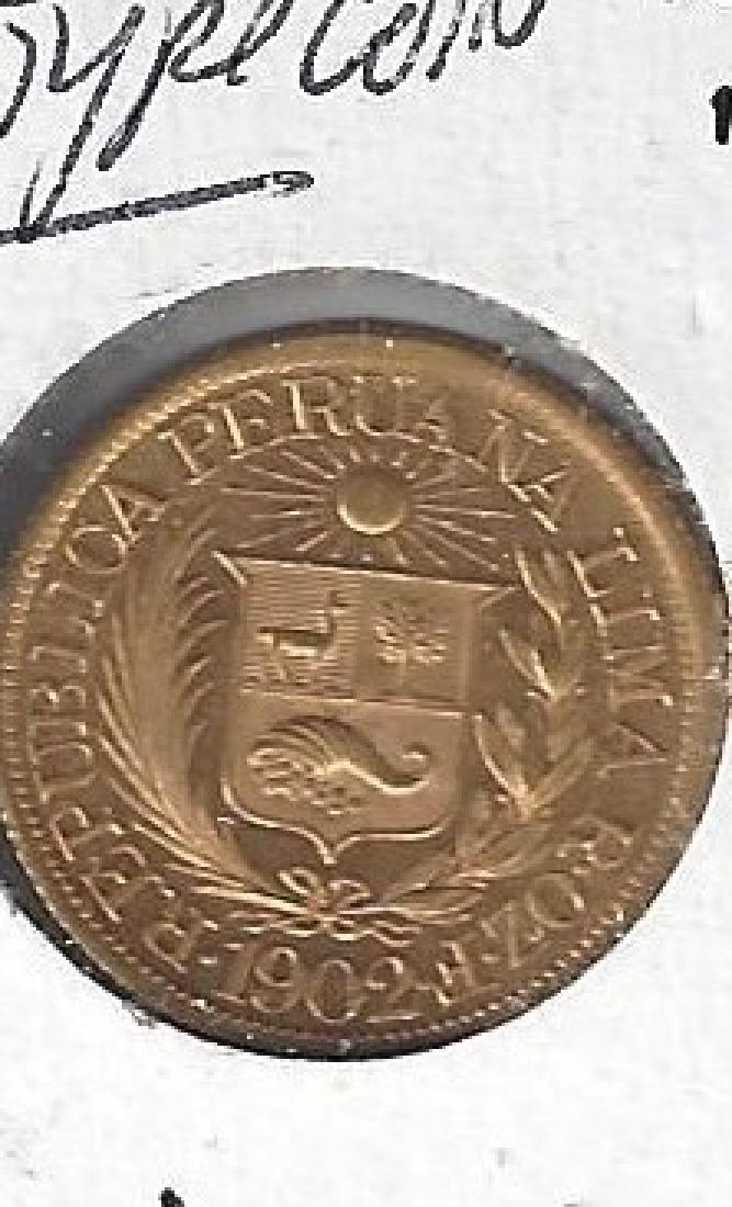 1902 PERU 1/2 LIBRA GOLD COIN UNC (1 of 2)