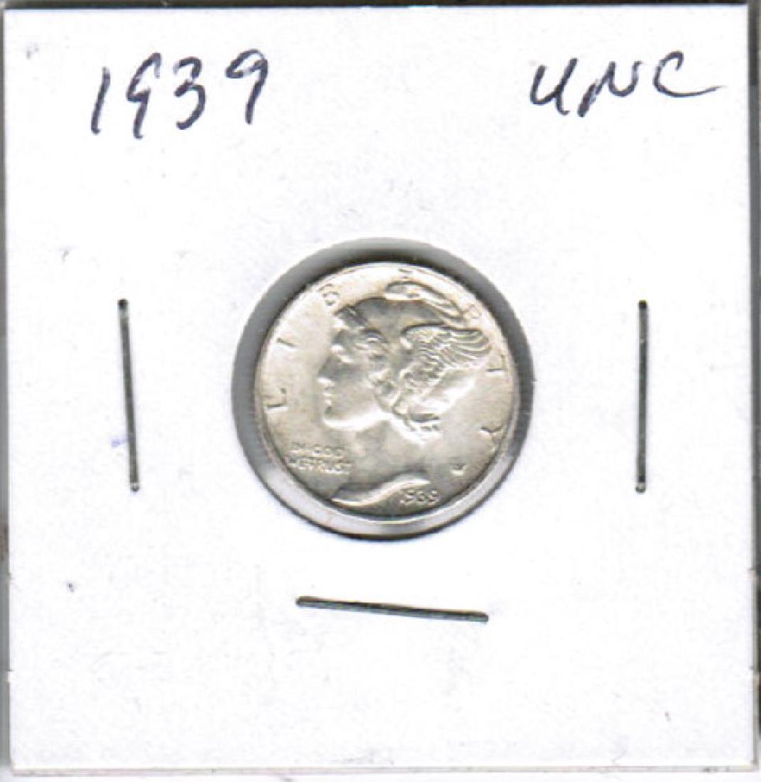1939 SILVER MERCURY DIME UNC (1 of 2)