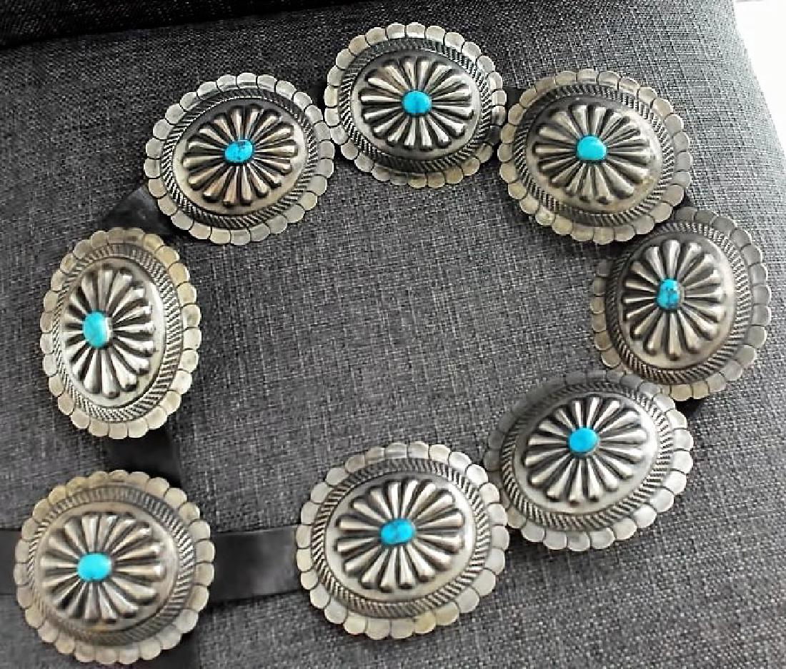 STERLING SILVER TURQUOISE LEATHER BELT (1 of 4)