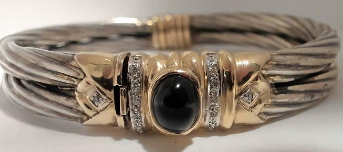 SILVER DIAMOND ONYX CABLE BRACELET (1 of 3)