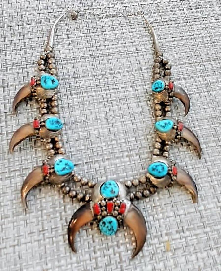 NAVAJO SILVER TURQUOISE BEAR CLAW NECKLACE (1 of 5)