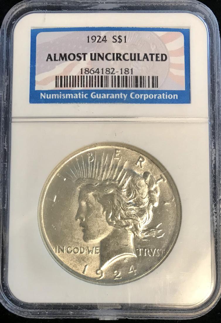 1924-P Peace Silver Dollar NGC Almost Uncirculated (1 of 2)