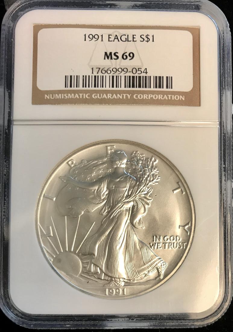 1991 $1 American Silver Eagle NGC MS69 (1 of 2)