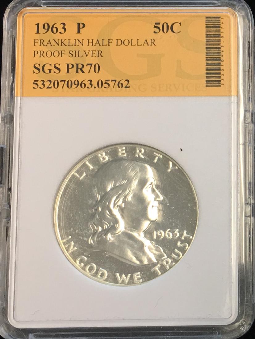 1963-P 50C Silver Franklin Half Dollar Proof SGS PR70 (1 of 4)