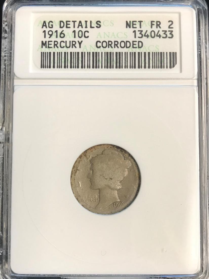 1916-D 10C Mercury Dime ANACS AG Details (1 of 2)