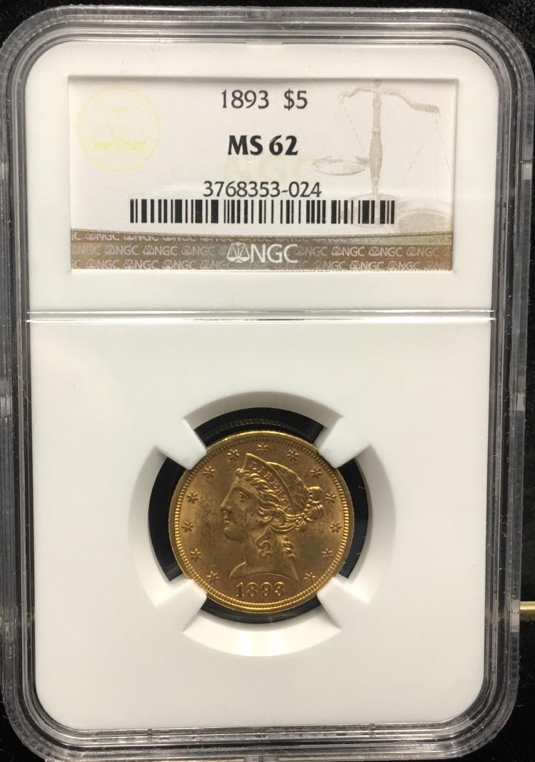 1893 $5 Liberty Gold Half Eagle NGC MS62 (1 of 2)