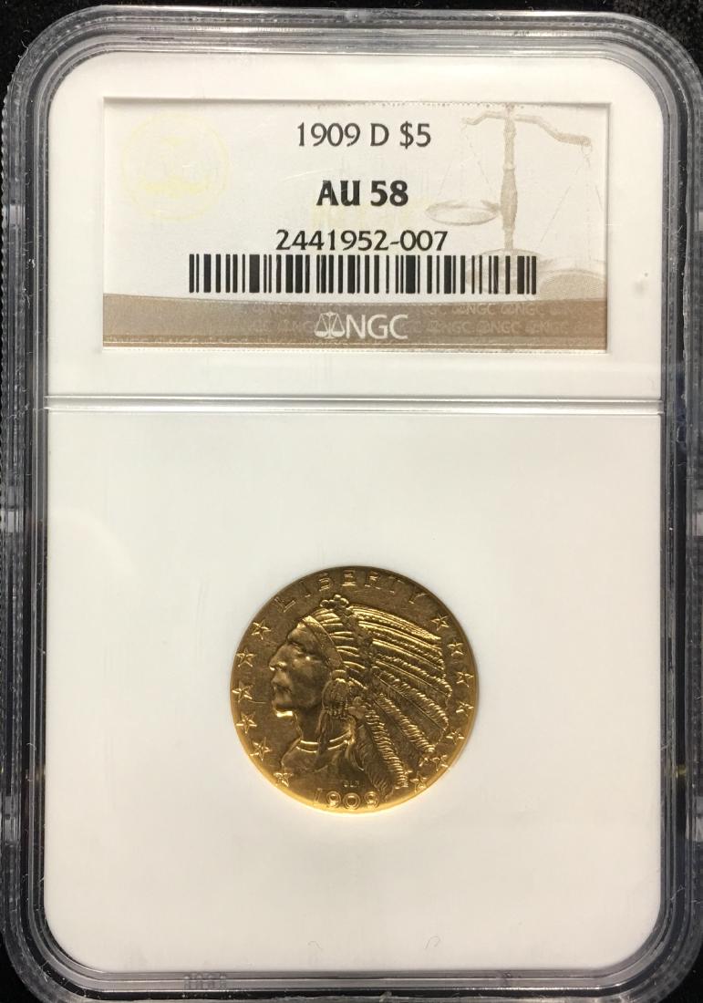 1909 $5 Gold Indian Head NGC AU58 (1 of 2)