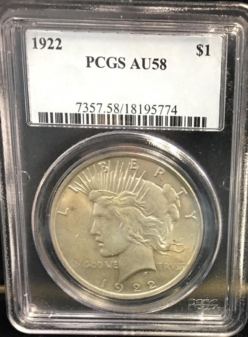 1922-P $1 Peace Silver Dollar PCGS AU58 (1 of 2)