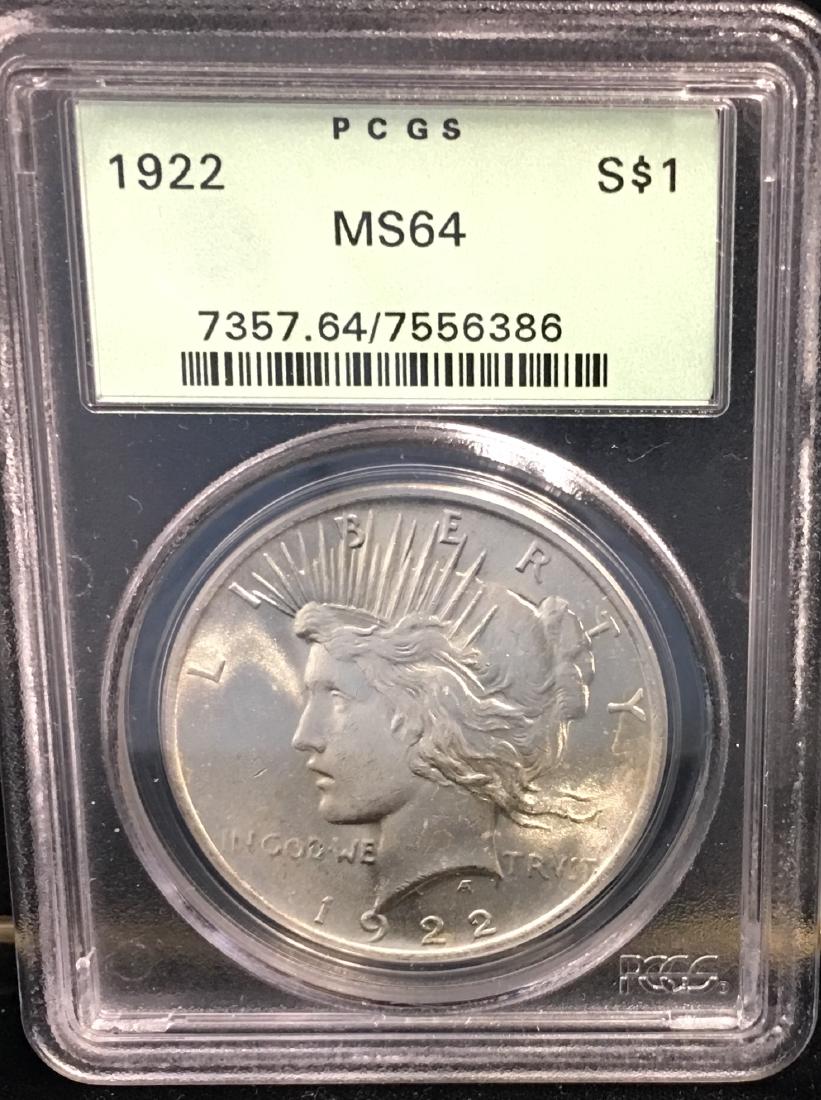 1922-P $1 Peace Silver Dollar PCGS MS64 (1 of 2)