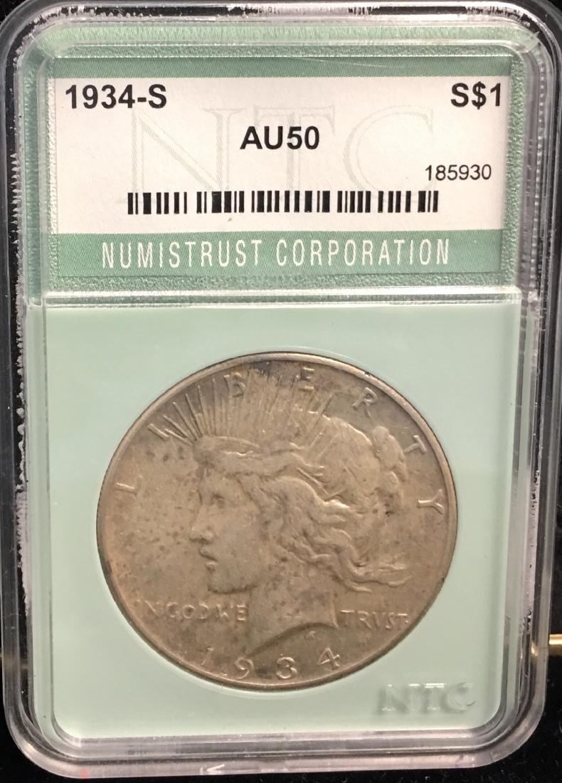 1934-S $1 Peace Silver Dollar NTC AU50 Key Date (1 of 2)