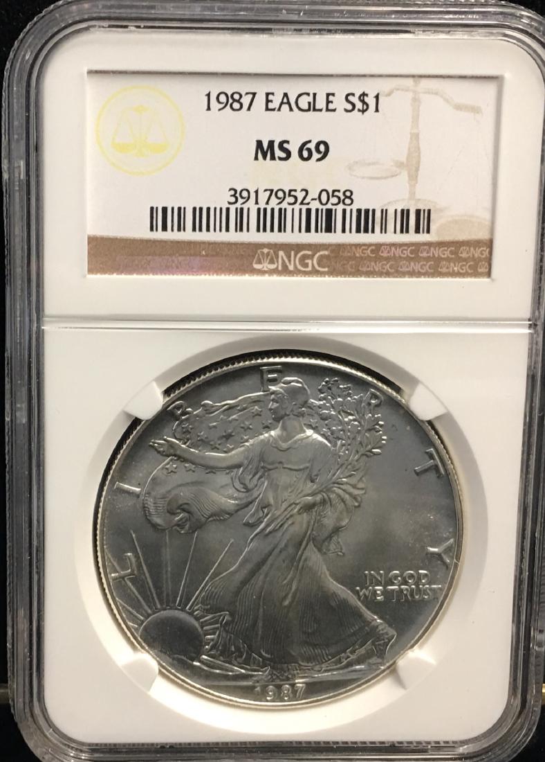 1987 $1 American Silver Eagle NGC MS69 (1 of 2)