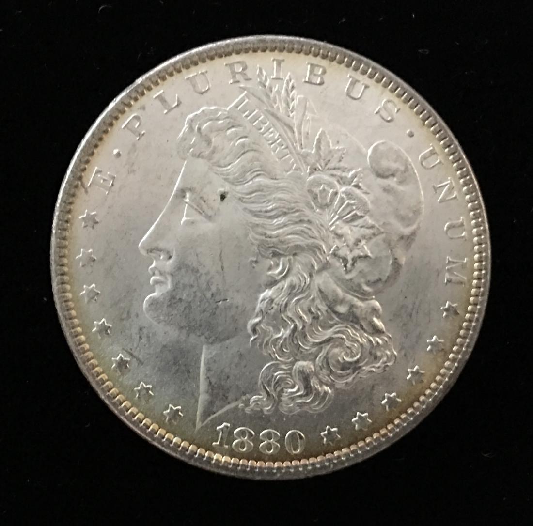 1880-P $1 Morgan Silver Dollar GEM BU Nice Rainbow (1 of 5)