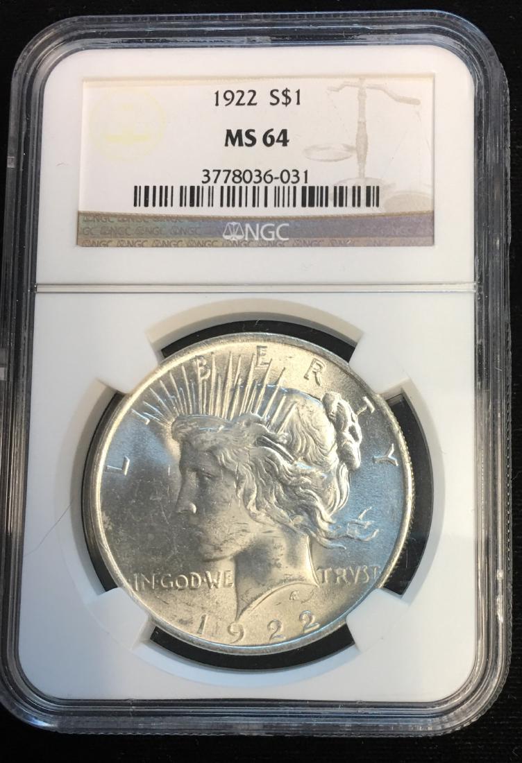 1922-P $1 Peace Silver Dollar NGC MS64 (1 of 2)
