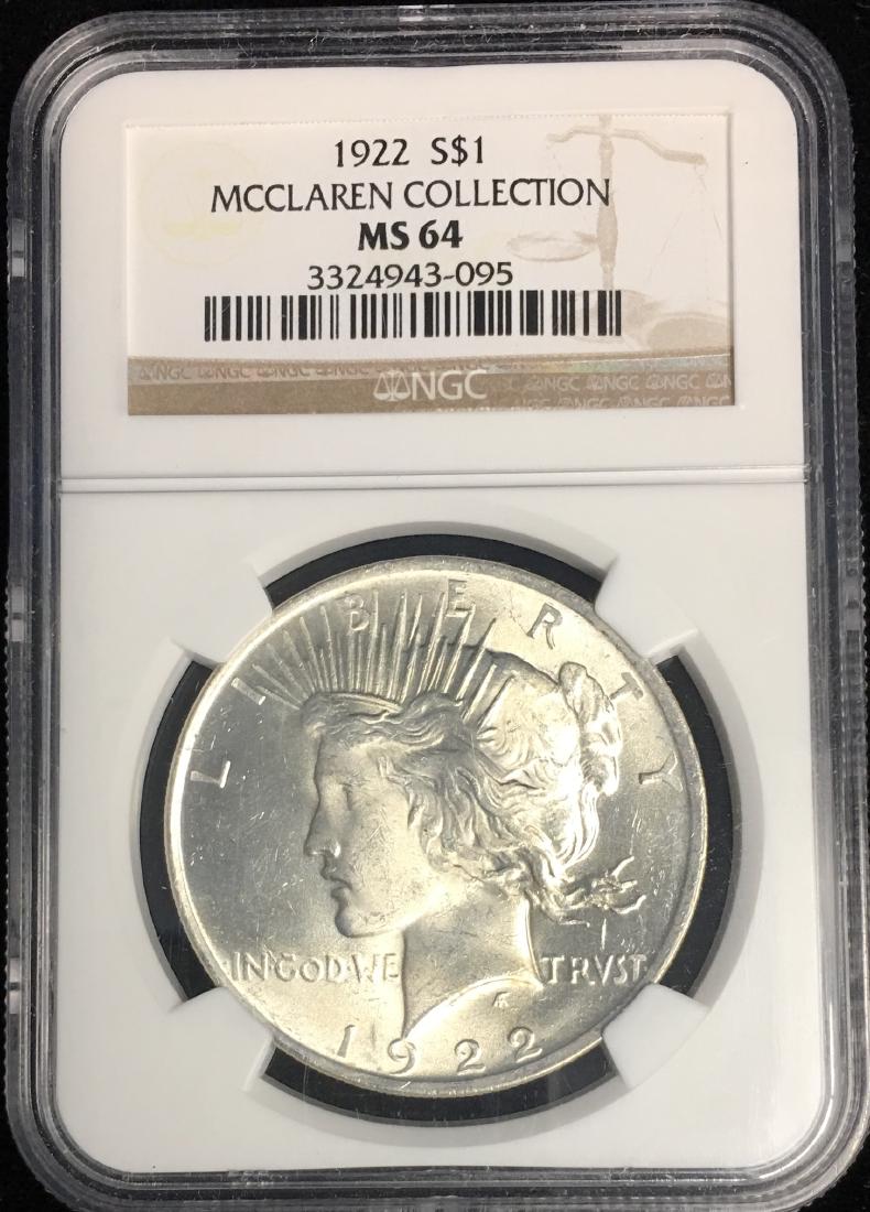 1922-P $1 Peace Silver Dollar NGC MS64 MCCLAREN (1 of 2)