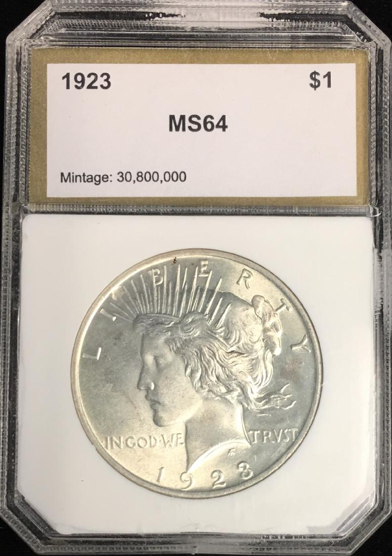 1923-P $1 Peace Silver Dollar PCI MS64 Mintage (1 of 2)