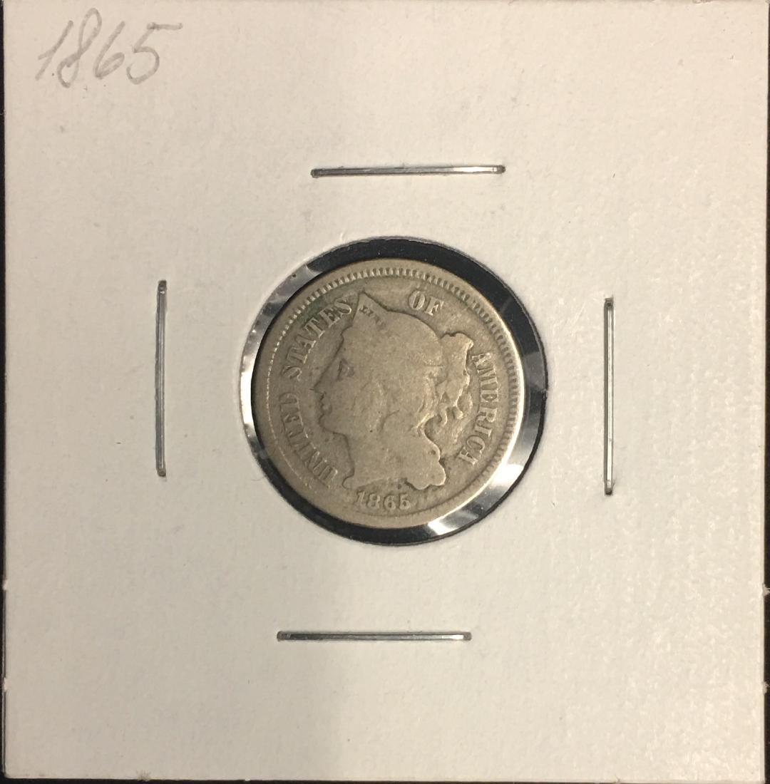 1865 3c Nickel Three-Cent Piece VG-F (1 of 2)
