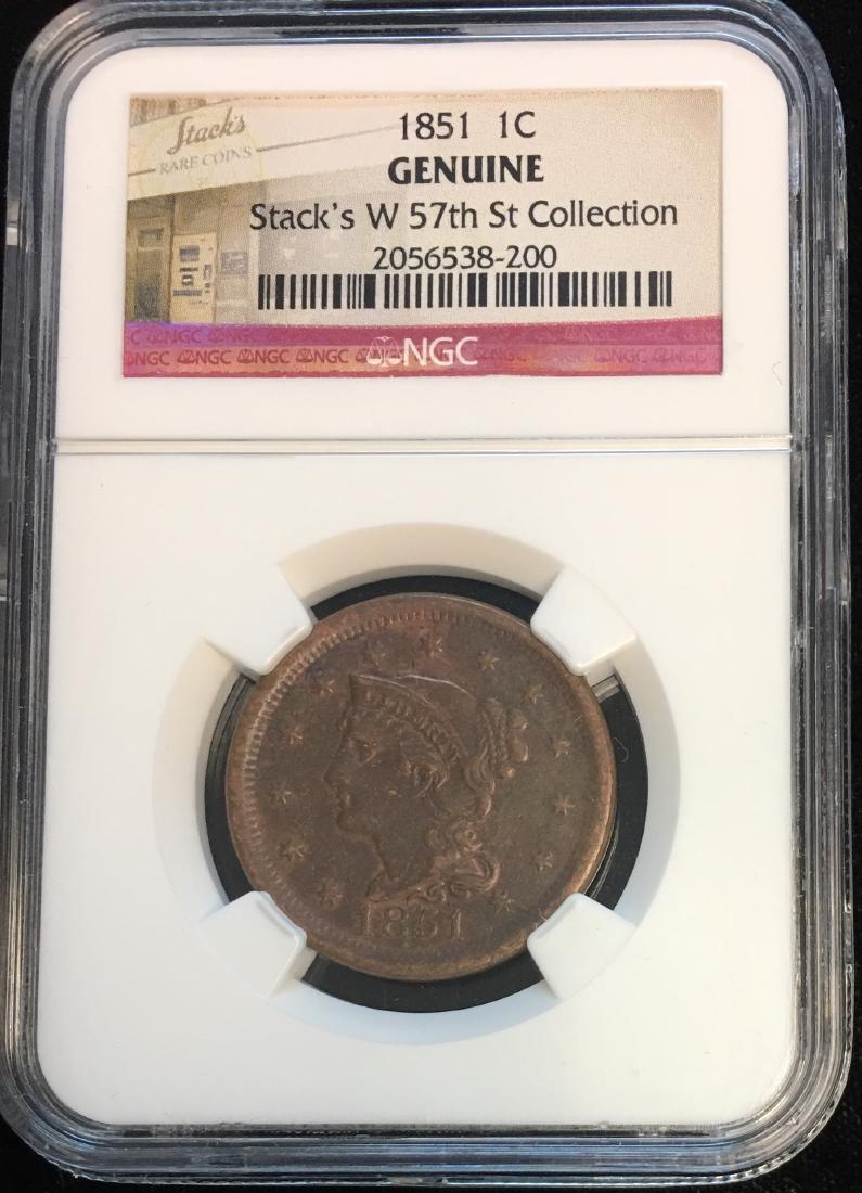 1851 1c Liberty Head Cent NGC Genuine Stack's W 57th St (1 of 2)